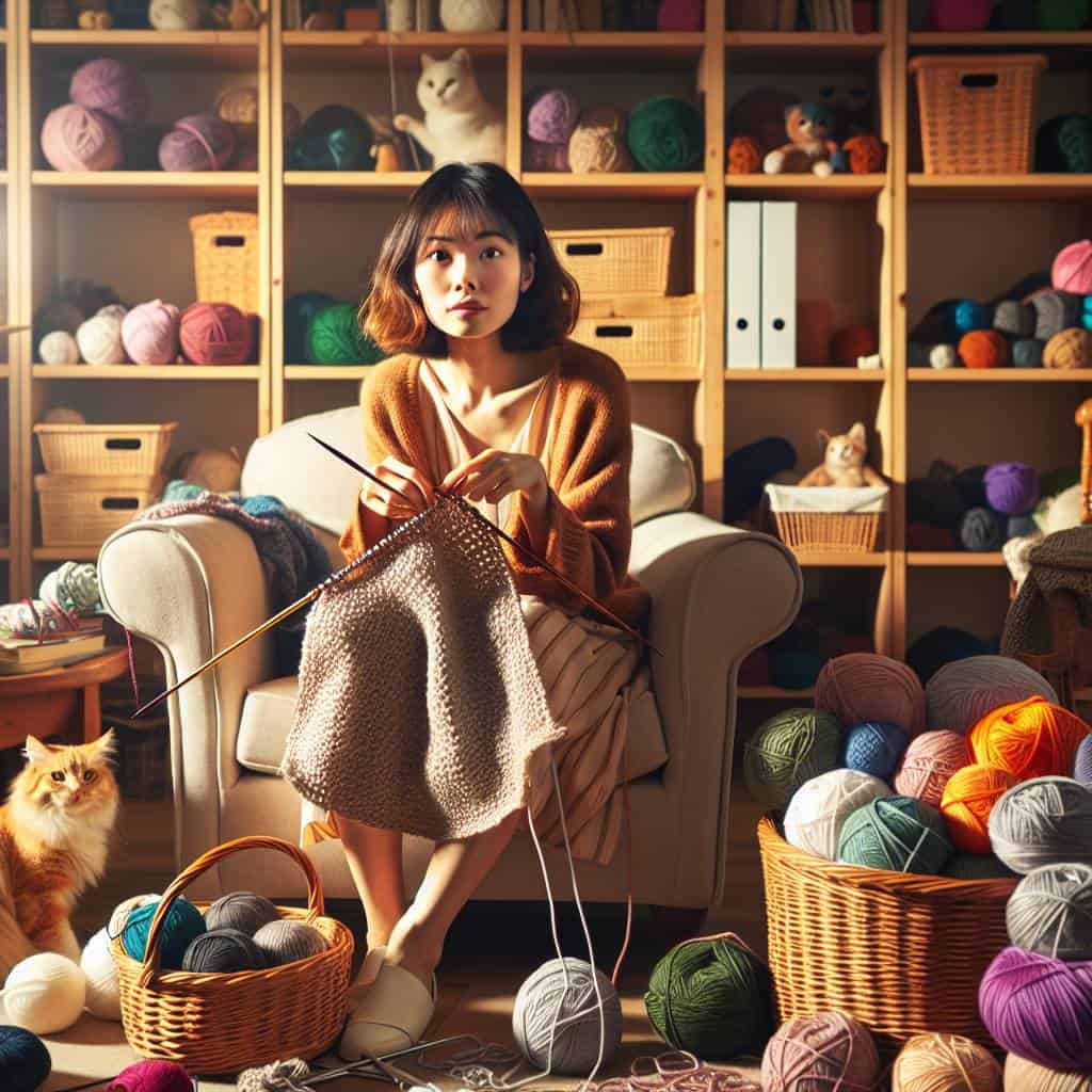 Finding New Hobbies: Knitting in Living Room