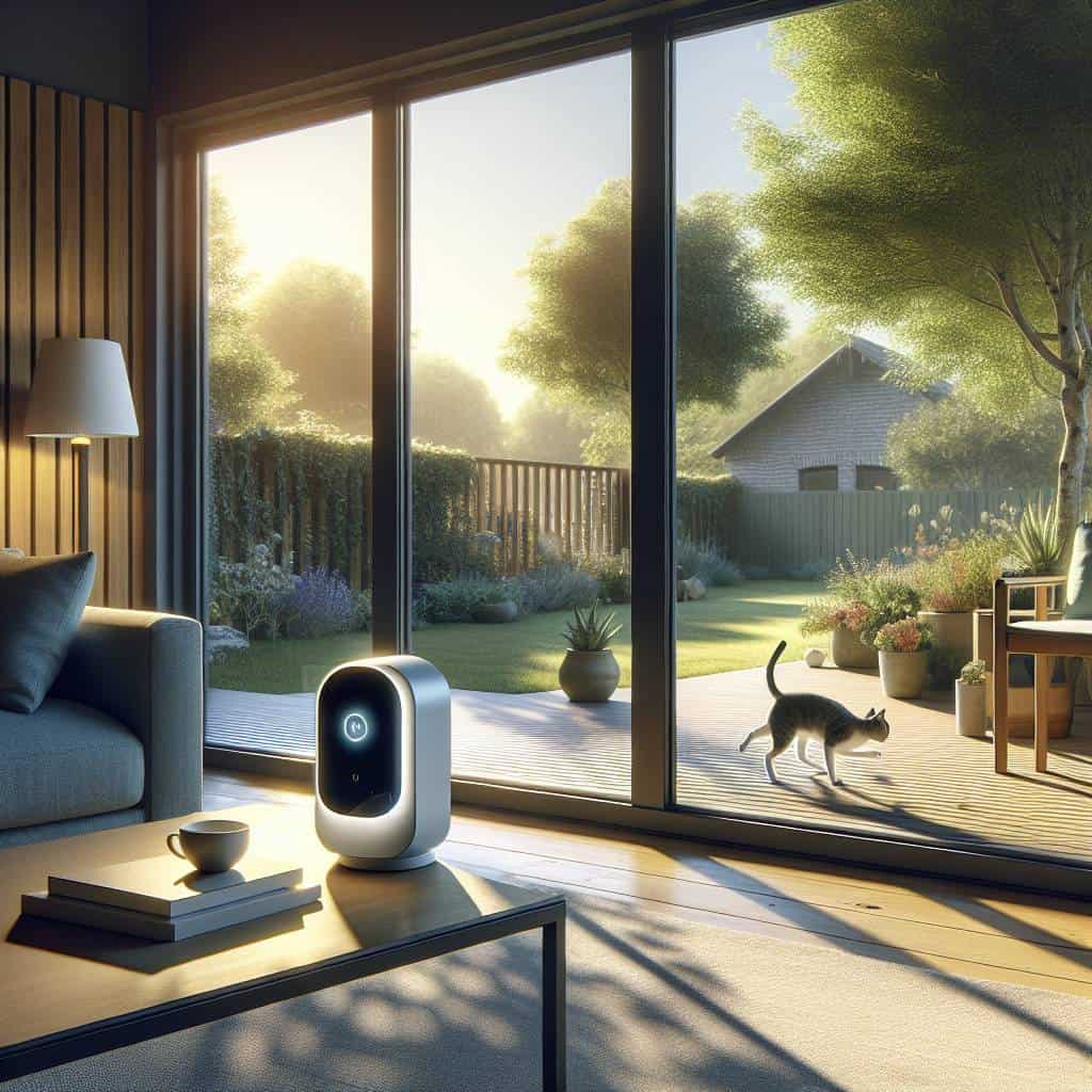 Smart Home Security in modern living room.